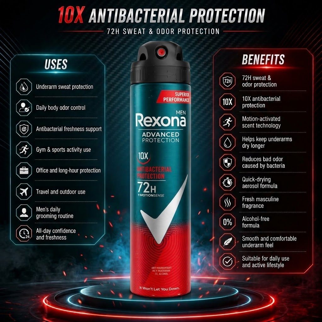 Rexona Men Advanced Protection 10X Antibacterial 72H Deodorant Spray 200ml MotionSense 0 Alcohol