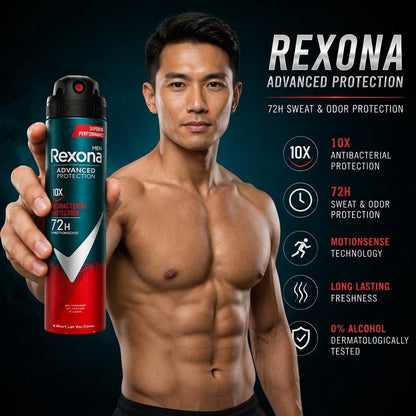 Rexona Men Advanced Protection 10X Antibacterial 72H Deodorant Spray 200ml MotionSense 0 Alcohol