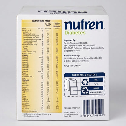 Nestle Nutren Diabetes Coffee Powder 550g 10x55g Sachets Low GI Meal Replacement Blood Sugar