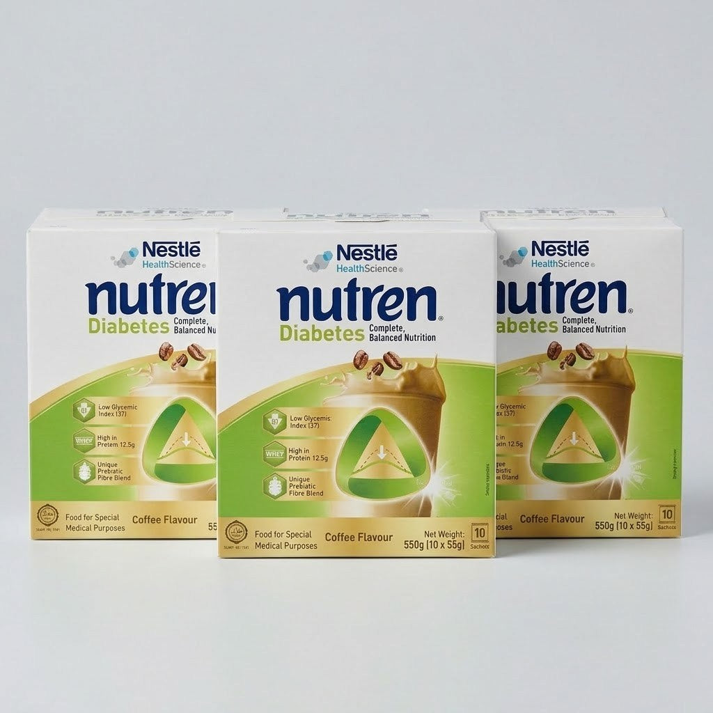 Nestle Nutren Diabetes Coffee Powder 550g 10x55g Sachets Low GI Meal Replacement Blood Sugar