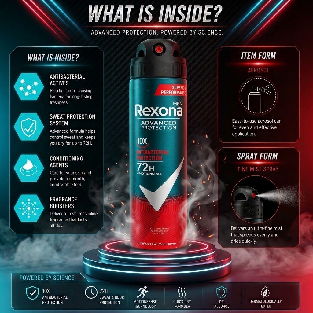 Rexona Men Advanced Protection 10X Antibacterial 72H Deodorant Spray 200ml MotionSense 0 Alcohol
