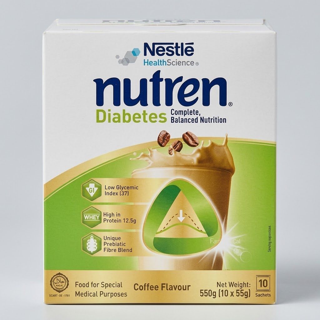 Nestle Nutren Diabetes Coffee Powder 550g 10x55g Sachets Low GI Meal Replacement Blood Sugar
