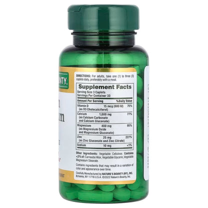 Nature’s Bounty Calcium Magnesium Zinc with Vitamin D3 – 100 Coated Caplets 💊