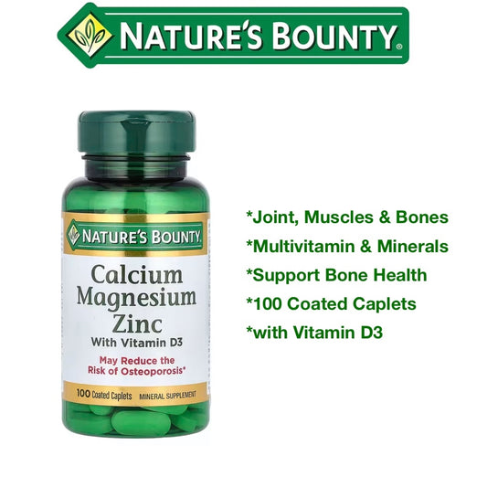 Nature’s Bounty Calcium Magnesium Zinc with Vitamin D3 – 100 Coated Caplets 💊
