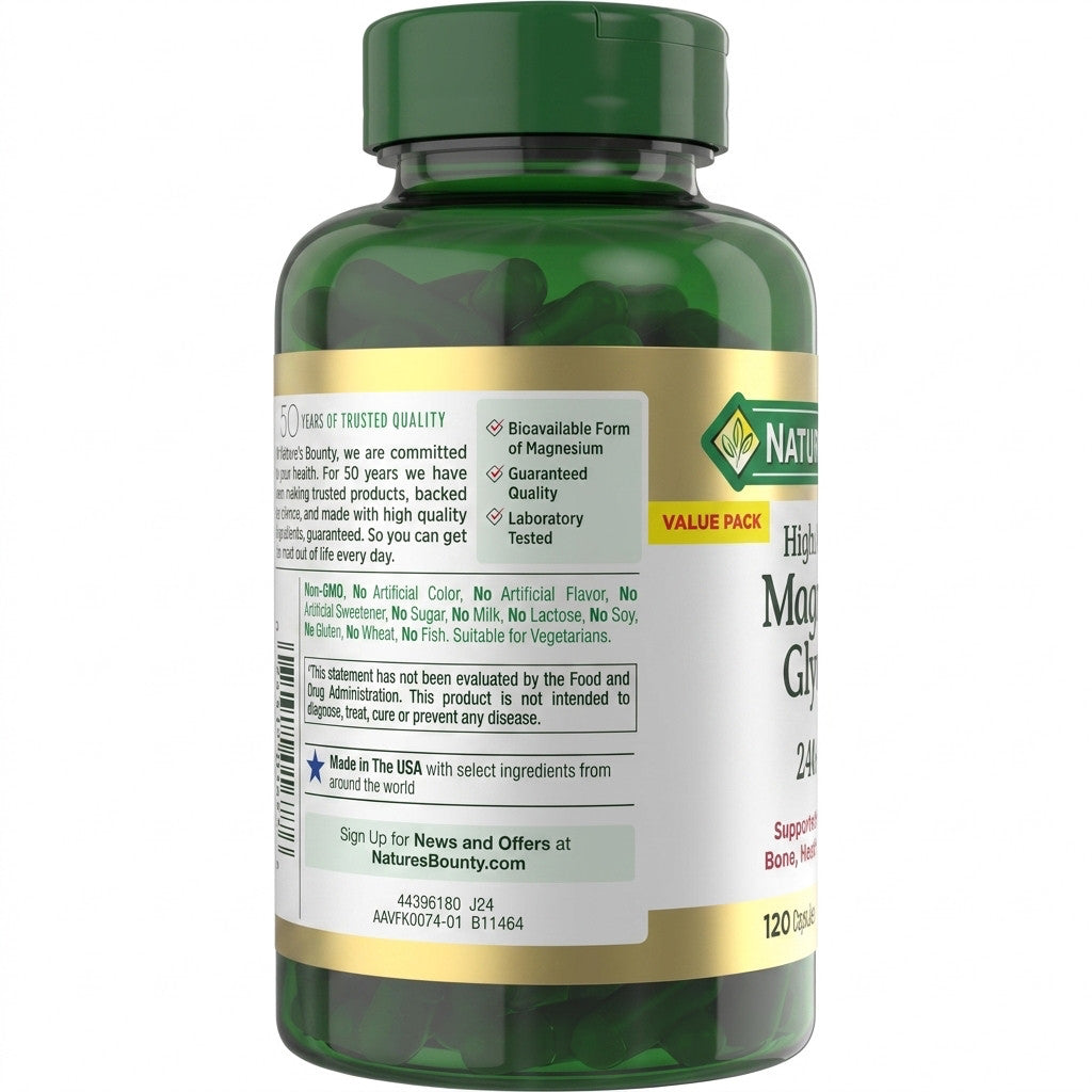 Nature's Bounty Magnesium Glycinate 120 Capsules High Absorption Muscle Recovery Deep Sleep Stress Relief Supplement