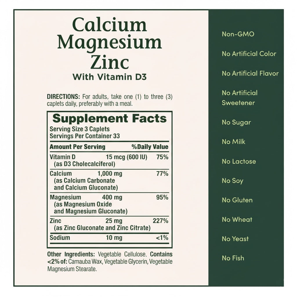 Nature’s Bounty Calcium Magnesium Zinc with Vitamin D3 – 100 Coated Caplets 💊