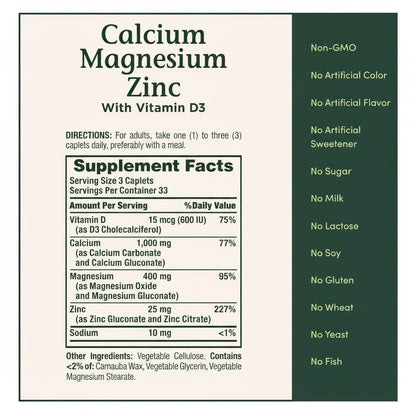 Nature’s Bounty Calcium Magnesium Zinc with Vitamin D3 – 100 Coated Caplets 💊
