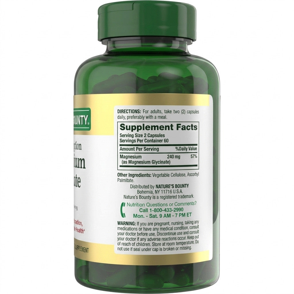 Nature's Bounty Magnesium Glycinate 120 Capsules High Absorption Muscle Recovery Deep Sleep Stress Relief Supplement