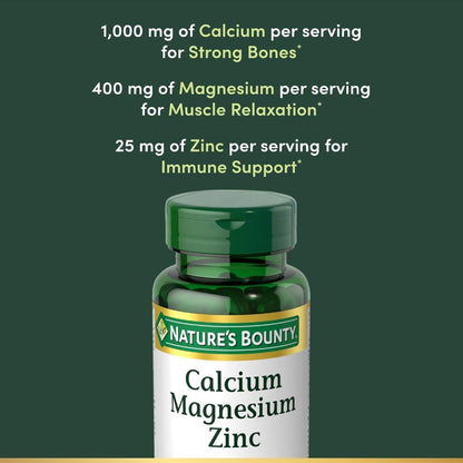 Nature’s Bounty Calcium Magnesium Zinc with Vitamin D3 – 100 Coated Caplets 💊