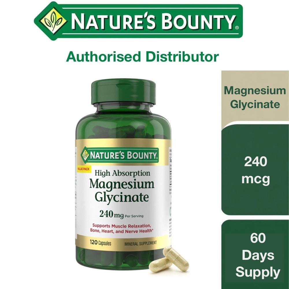 Nature's Bounty Magnesium Glycinate 120 Capsules High Absorption Muscle Recovery Deep Sleep Stress Relief Supplement