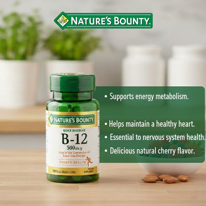 Nature’s Bounty Vitamin B 12 500mcg Natural Cherry 100 Quick Dissolve Tablets