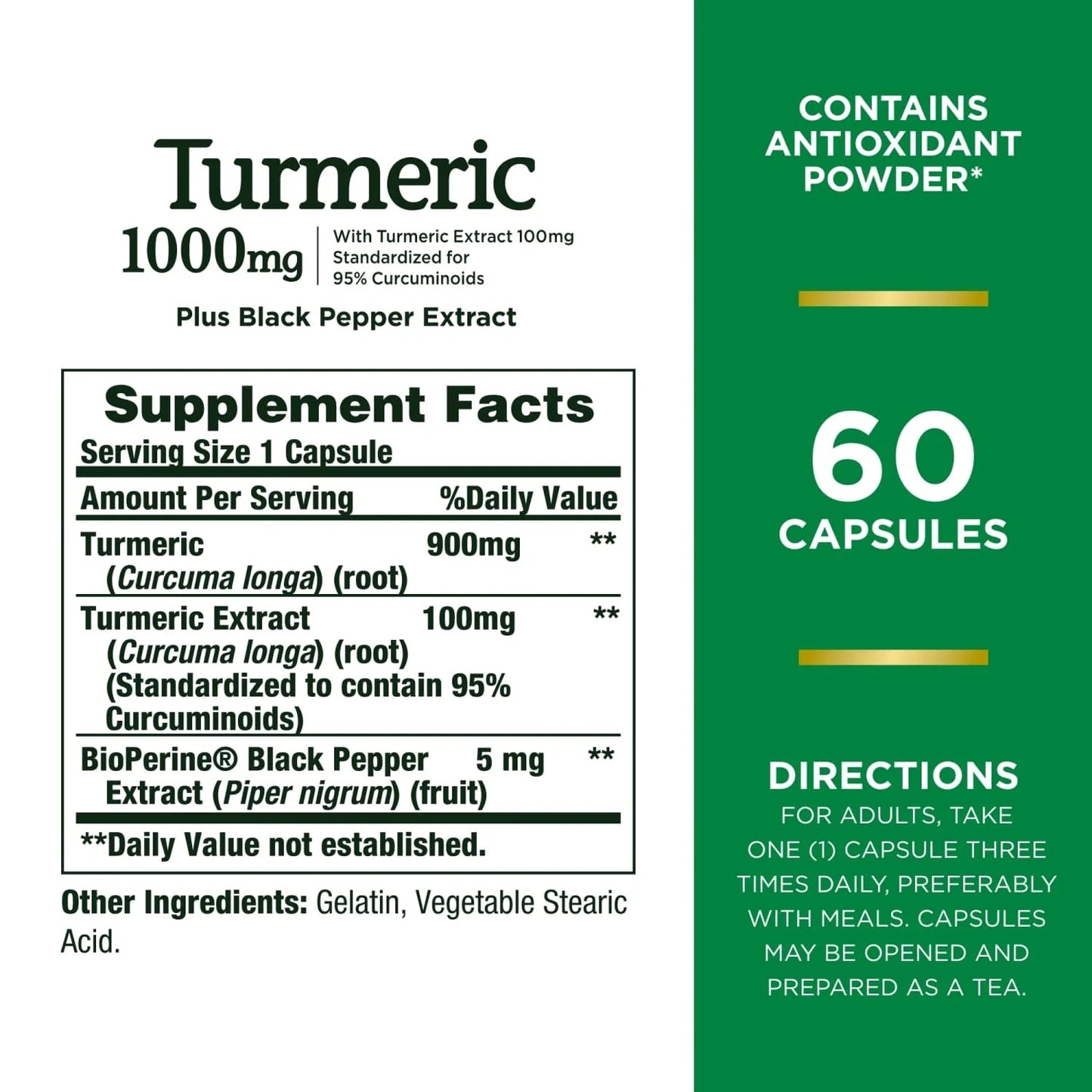 Nature's Bounty Turmeric with Black Pepper Extract, Supports Antioxidant Health, 1000mg, 60 Capsules
