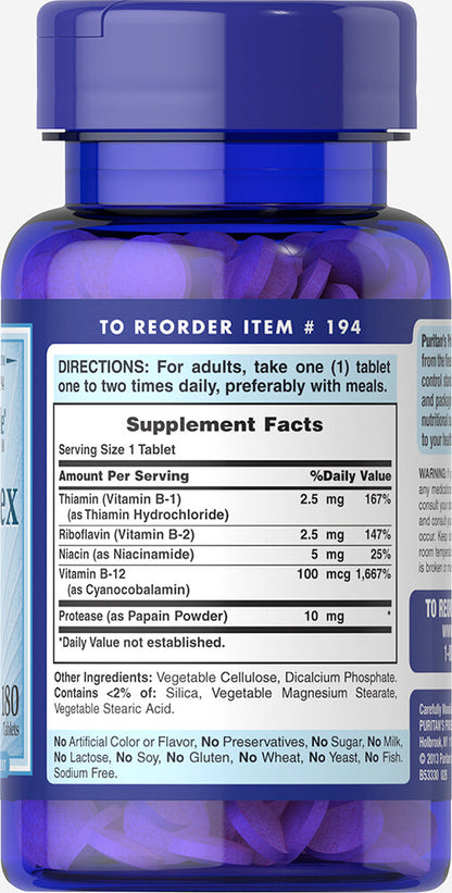 Puritan's Pride Vitamin B-Complex And Vitamin B-12 180 Tablets / Item #000194
