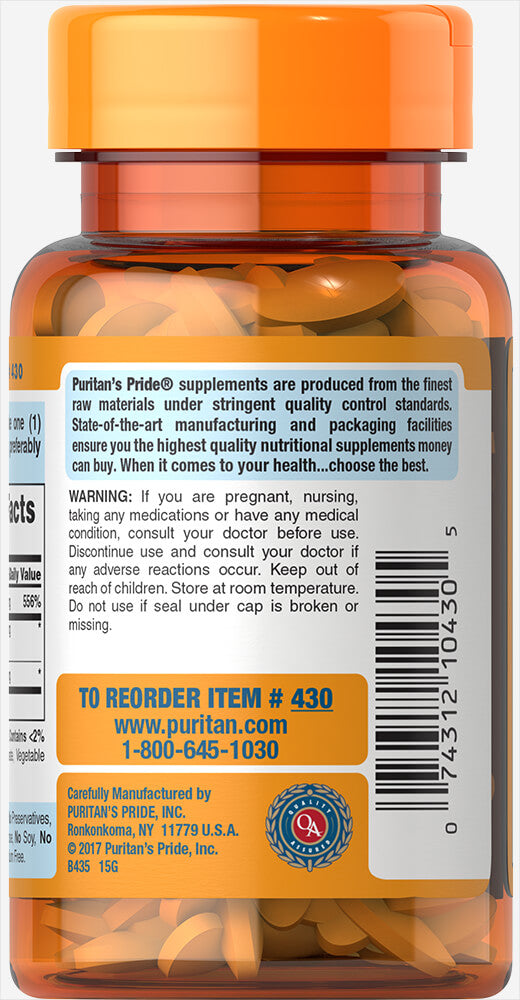 Puritan's Pride Vitamin C-500 mg with Bioflavonoids & Rose Hips 500 mg / 100 Caplets / Item #000430
