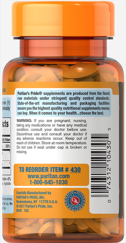 Puritan's Pride Vitamin C-500 mg with Bioflavonoids & Rose Hips 500 mg / 100 Caplets / Item #000430