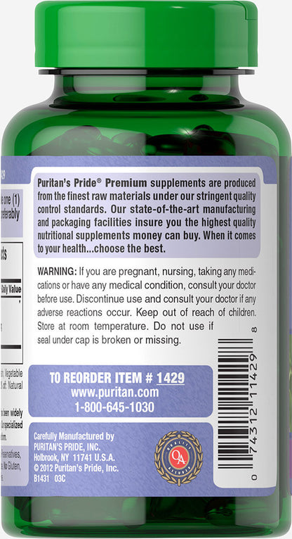 Puritan's Pride Bilberry 1000 mg/ 180 Softgels / Item #001429