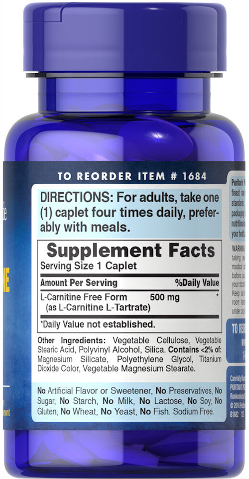 Puritan's Pride L-Carnitine 500 mg / 60 Caplets / Item #001684