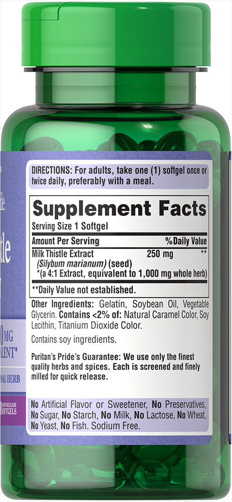 Puritan's Pride Milk Thistle 4:1 Extract 1000 mg (Silymarin) 1000 mg / 90 Softgels / Item #001944