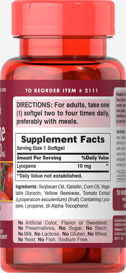 Puritan's Pride Lycopene 10 mg  / 100 Softgels / Item #002111