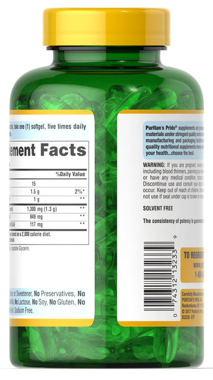 Puritan's Pride Evening Primrose Oil 1300 mg with GLA / 120 Softgels / Item #003233