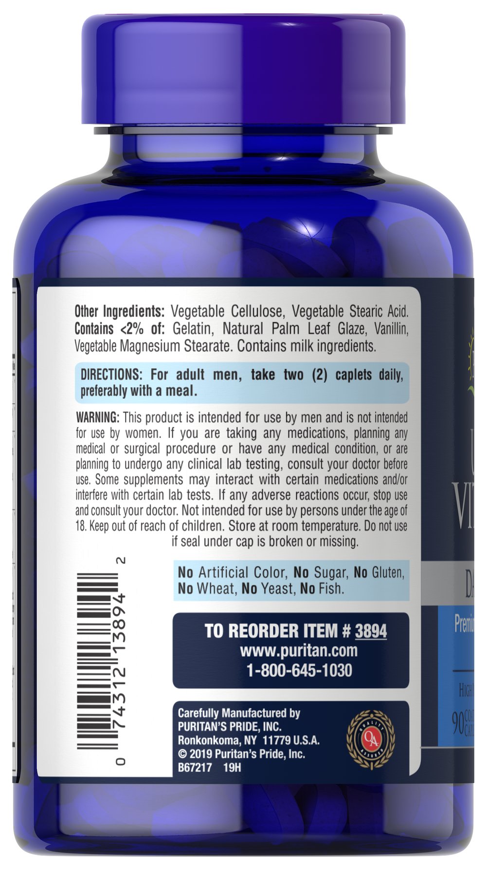 Puritan's Pride Ultra Vita Man™ Time Release 90 Caplets / Item #003894