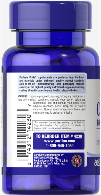 Puritan's Pride Calcium Carbonate 600 mg + Vitamin D 250 IU 600 mg / 60 Caplets / Item #004230