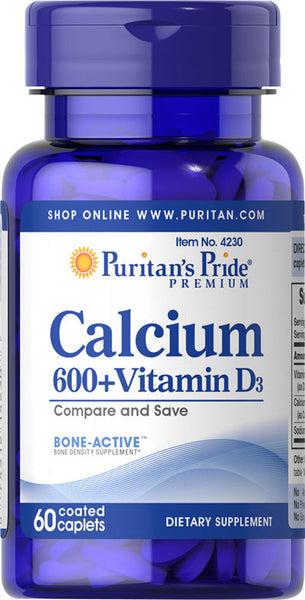 Puritan's Pride Calcium Carbonate 600 mg + Vitamin D 250 IU 600 mg / 60 Caplets / Item #004230
