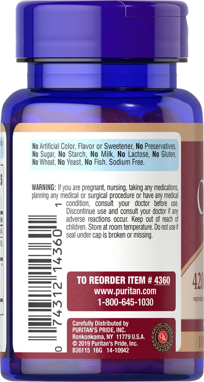 Puritan's Pride Cranberry Fruit Concentrate with C & E 4200 mg / 100 Softgels / Item #004360