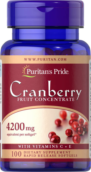 Puritan's Pride Cranberry Fruit Concentrate with C & E 4200 mg / 100 Softgels / Item #004360