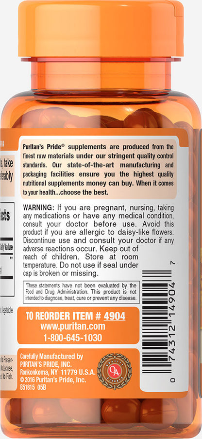 Puritan’s Pride Lutein 20 mg with Zeaxanthin 20 mg – 120 Softgels (Item #004904)