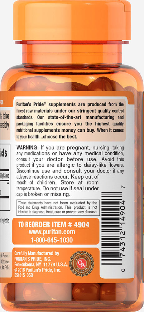 Puritan’s Pride Lutein 20 mg with Zeaxanthin 20 mg – 120 Softgels (Item #004904)