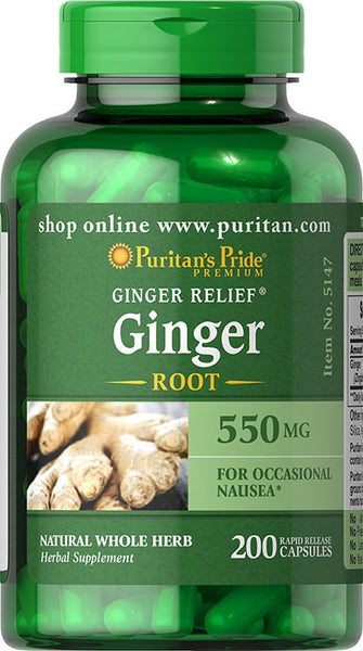 Puritan's Pride Ginger Root 550 mg / 200 Capsules / Item #005147 - Puritan's Pride Singapore
