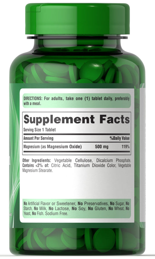 Puritan's Pride Magnesium 500 mg / 100 Tablets / Item #005535