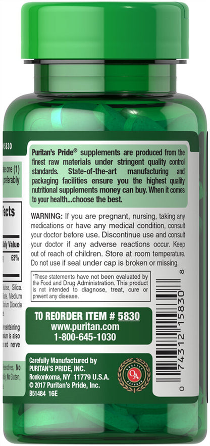 Puritan's Pride Magnesium 250 mg / 100 Caplets / Item #005830