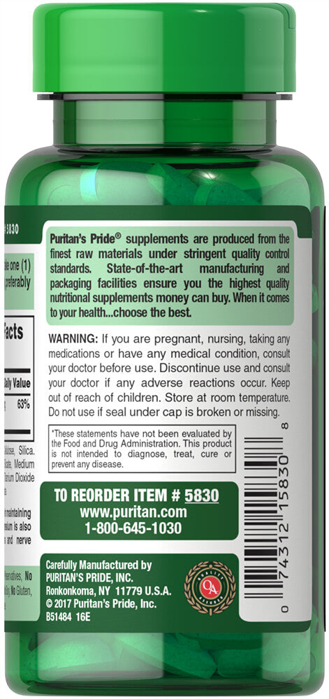 Puritan's Pride Magnesium 250 mg / 100 Caplets / Item #005830