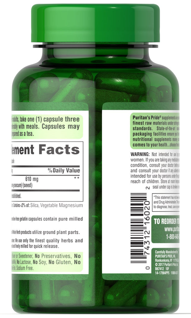 Puritan's Pride Fenugreek 610 mg / 100 Capsules / Item 006020