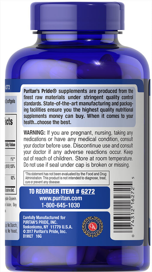 Puritan's Pride Absorbable Calcium 1200 mg with Vitamin D 1000 IU / 100 Softgels / Item #006272