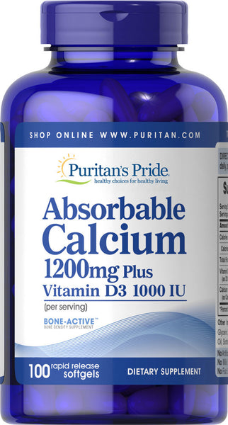 Puritan's Pride Absorbable Calcium 1200 mg with Vitamin D 1000 IU / 100 Softgels / Item #006272 - Puritan's Pride Singapore
