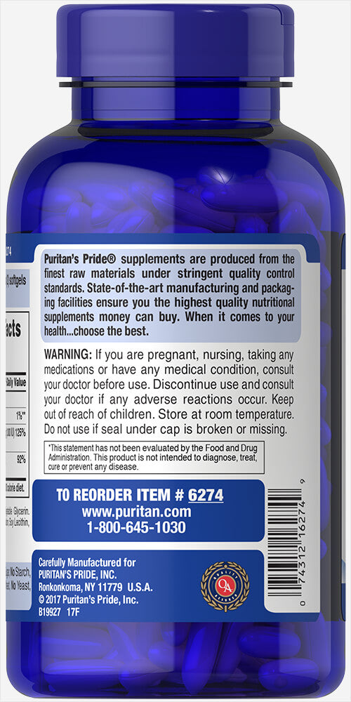 Puritan's Pride Absorbable Calcium 1200 mg with Vitamin D3 1000 IU 1200 mg / 200 Softgels / Item #006274