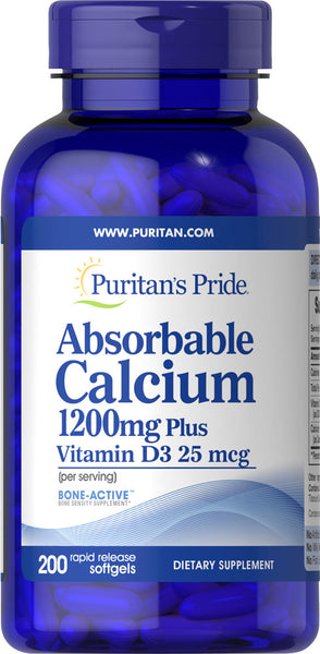 Puritan's Pride Absorbable Calcium 1200 mg with Vitamin D3 1000 IU 1200 mg / 200 Softgels / Item #006274