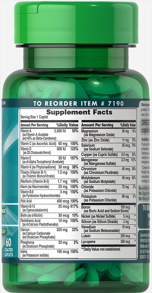 Puritan's Pride ABC Plus® Senior Multivitamin Multi-Mineral Formula  60 Caplets / Item #007190