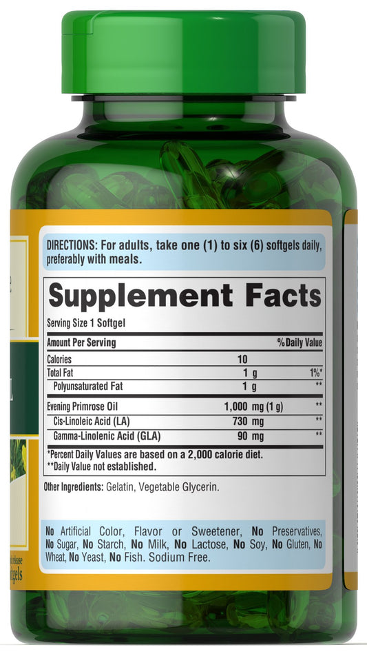 Puritan's Pride Evening Primrose Oil 1000 mg with GLA 1000 mg / 120 Softgels / Item #007374