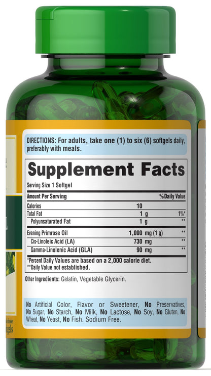 Puritan's Pride Evening Primrose Oil 1000 mg with GLA 1000 mg / 120 Softgels / Item #007374