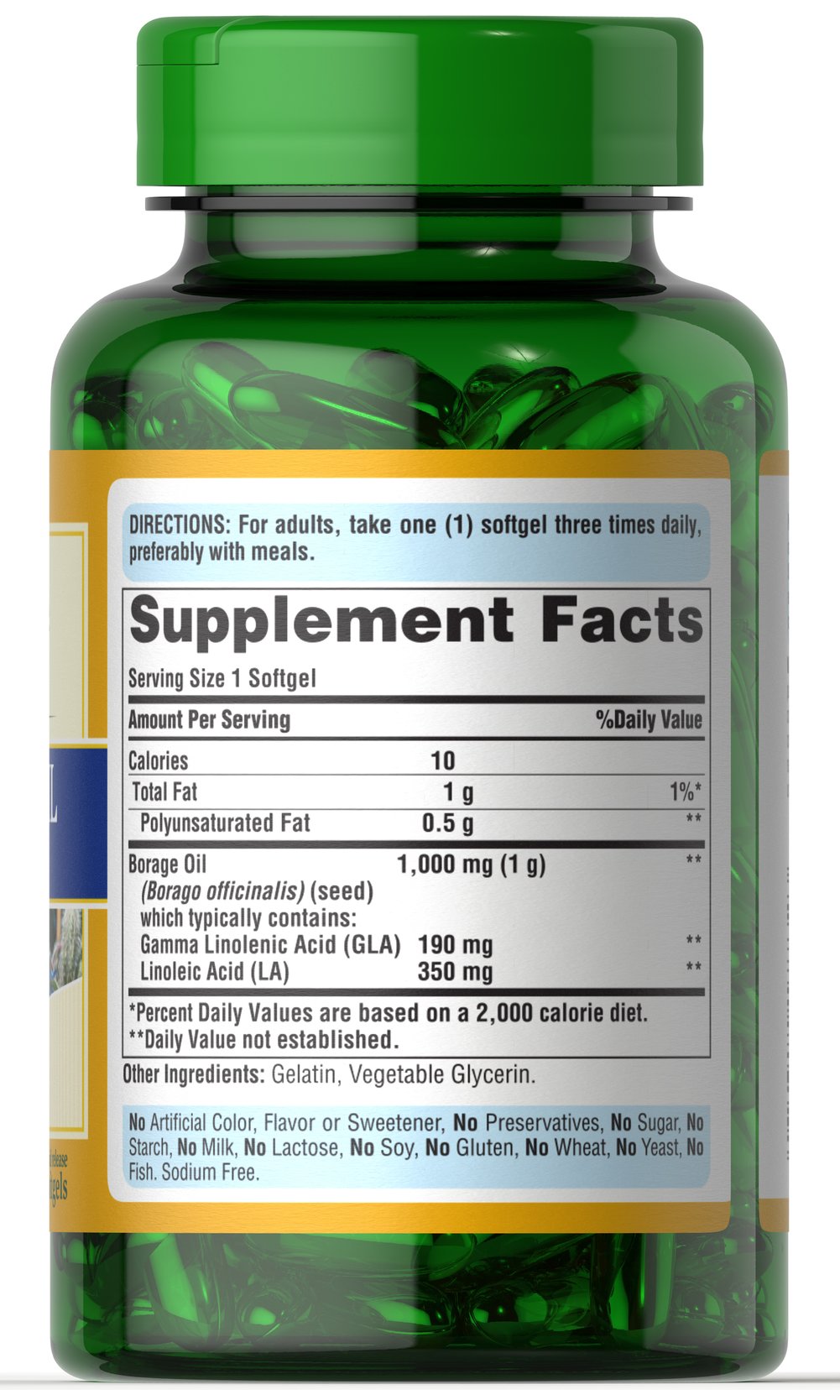 Puritan's Pride Borage Oil 1000 mg / 100 Softgels / Item #007732