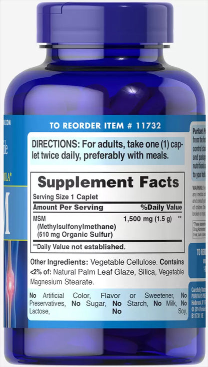 Puritan's Pride MSM 1500 mg / 120 Caplets / Item #011732