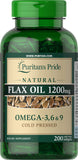 Puritan's Pride Natural Flax Oil 1200 mg / 200 Rapid Release Softgels / Item #013322