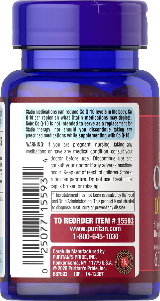 Puritan's Pride  Co Q-10 100 mg / 60 Softgels / Item #015593