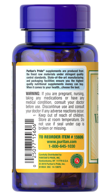 Puritan's Pride Vitamin D3 1000 IU / 200 Softgels / Item #015606