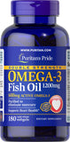 Puritan's Pride Double Strength Omega-3 Fish Oil 1200 mg/600 mg Omega-3 1200 mg / 180 Softgels / Item #017132