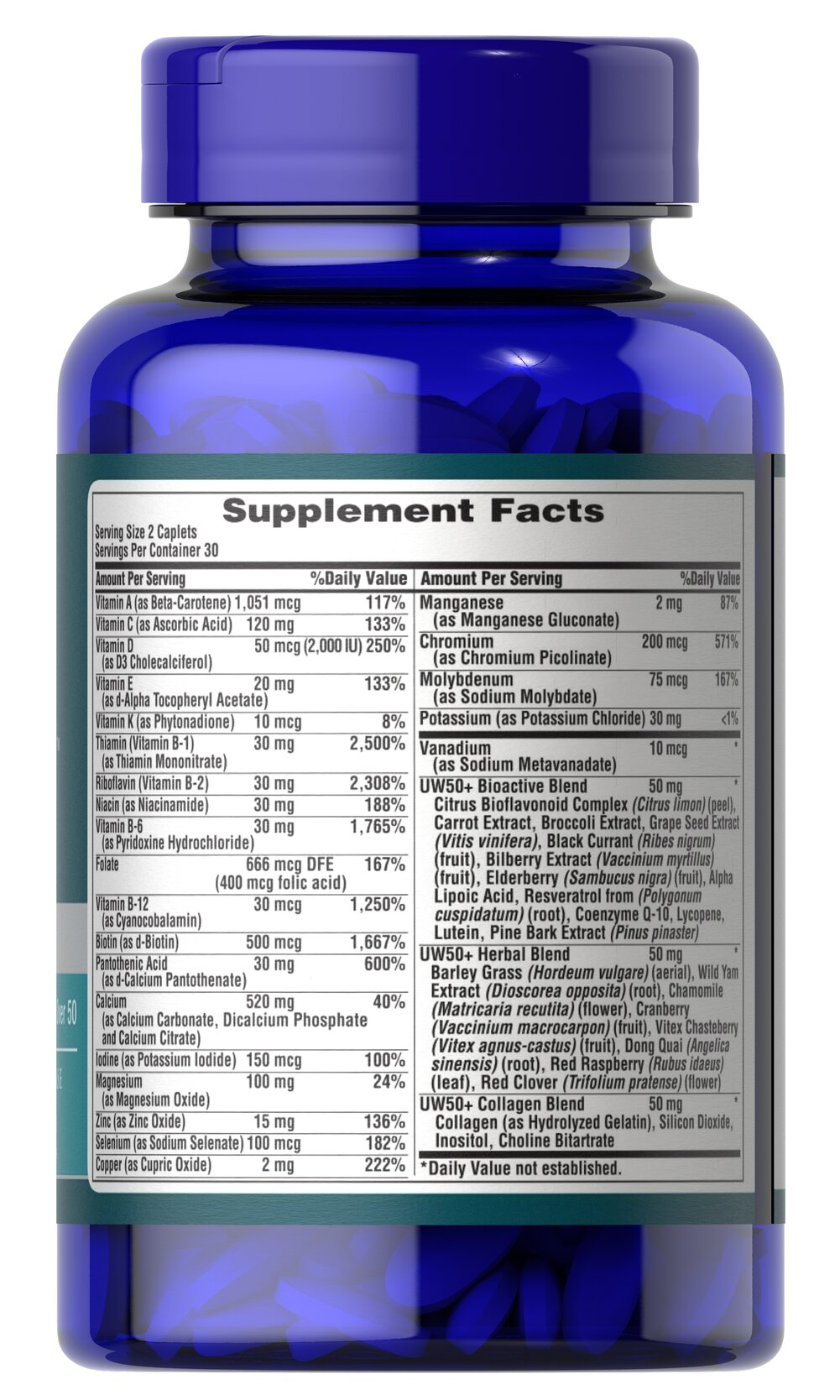 Puritan's Pride Ultra Woman™ 50 Plus Multi-Vitamin 60 Coated Caplets / Item #017393
